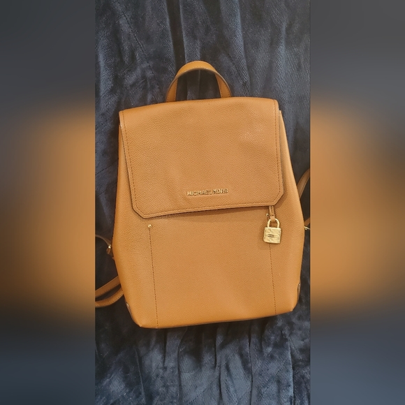 Michael Kors Fall camel square leather lock backpack . Make an offer. EUC - Picture 1 of 5